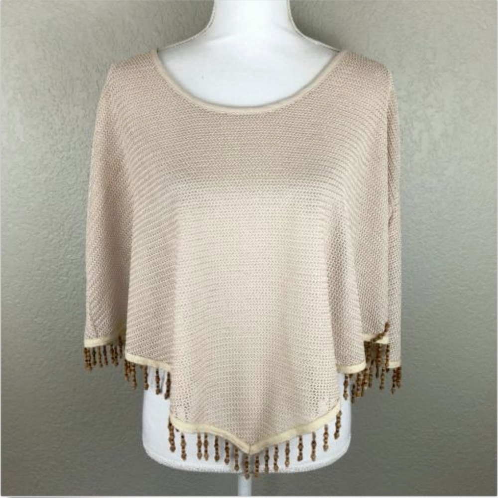 Danielle Casey Poncho S/M Vintage Shawl Bead Boho